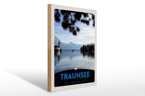 Holzschild Reise 30x40cm Traunsee Österreich Natur Gebirge