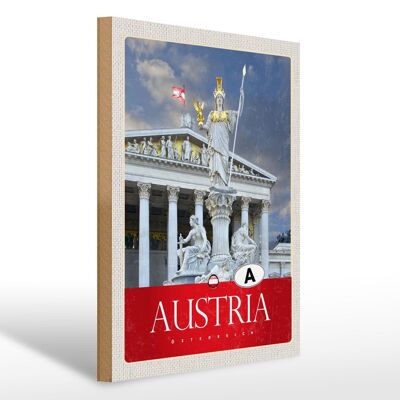 Cartel de madera viaje 30x40cm Austria escultura oro blanco vacaciones