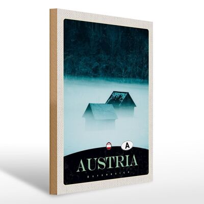 Cartel de madera viaje 30x40cm Austria casas bosque naturaleza montañas