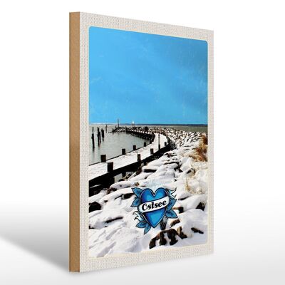 Cartello in legno da viaggio 30x40 cm Mar Baltico Germania neve inverno