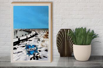 Panneau en bois voyage 30x40cm Mer Baltique Allemagne neige heure d'hiver 3