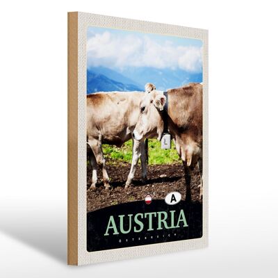 Cartel de madera viaje 30x40cm Austria vacas pasto naturaleza