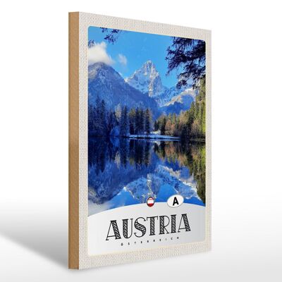 Cartel de madera viaje 30x40cm Austria lago nieve invierno