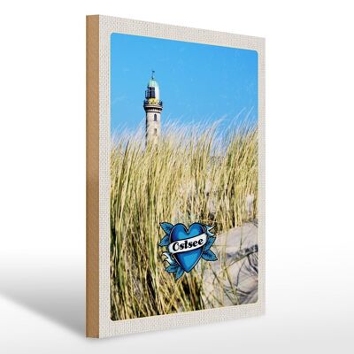 Panneau en bois voyage 30x40cm mer Baltique plage sable phare vacances