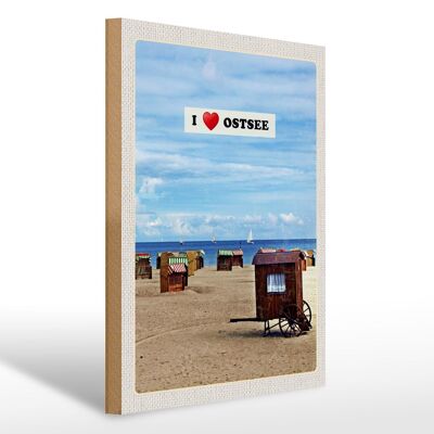 Cartel de madera viaje 30x40cm Mar Báltico playa costa arena