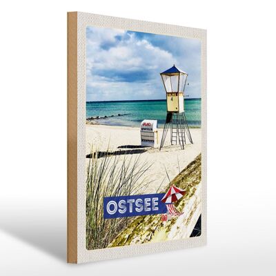 Holzschild Reise 30x40cm Ostsee Strand Rettungsschwimmer Urlaub