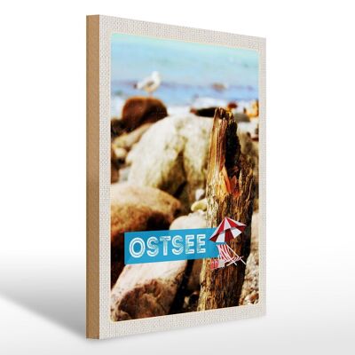 Cartel de madera viaje 30x40cm Mar Báltico playa piedras naturaleza mar vacaciones