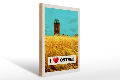 Holzschild Reise 30x40cm Ostsee Turm Natur Weide Urlaub Himmel