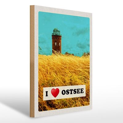 Holzschild Reise 30x40cm Ostsee Turm Natur Weide Urlaub Himmel