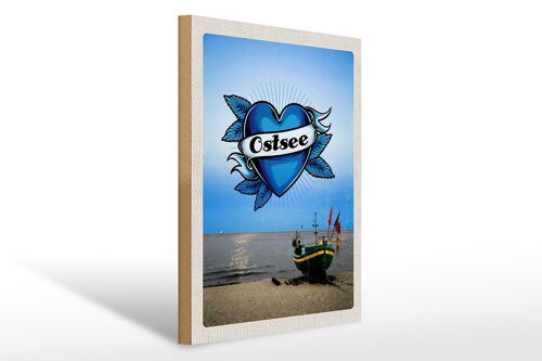 Holzschild Reise 30x40cm Ostsee Meer Boot Flagge Bootstour