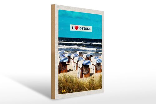 Holzschild Reise 30x40cm Ostsee Strandkörbe Meer Strand Natur