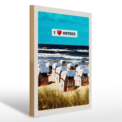 Holzschild Reise 30x40cm Ostsee Strandkörbe Meer Strand Natur