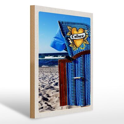 Cartel de madera viaje 30x40cm Playa de la costa azul del Mar Báltico