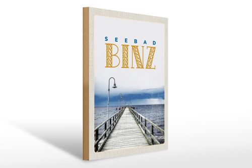 Holzschild Reise 30x40cm Seebad Binz Meer Strand Ebbe und Flut