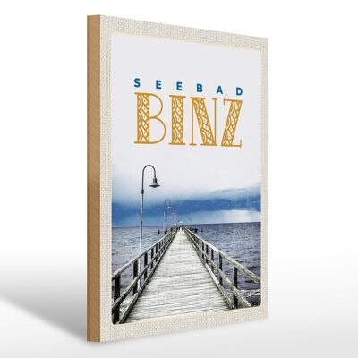 Cartello in legno da viaggio 30x40 cm località balneare Binz mare spiaggia flusso e riflusso
