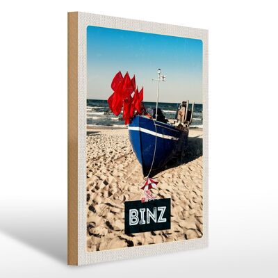 Cartel de madera viaje 30x40cm Playa de Binz Alemania vacaciones en el mar