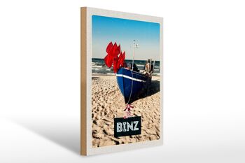 Panneau en bois voyage 30x40cm plage de Binz Allemagne vacances à la mer 1