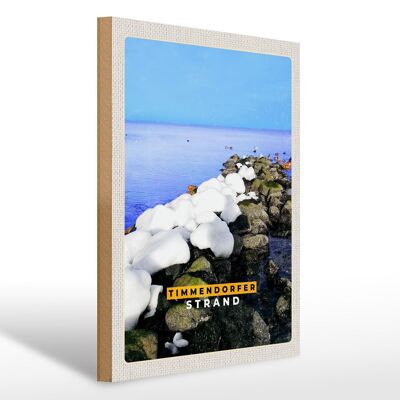 Cartel de madera viaje 30x40cm Timmendorfer playa piedras nieve mar