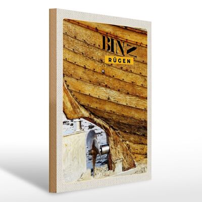 Cartello in legno da viaggio 30x40 cm Binz Rügen Germania spiaggia in barca