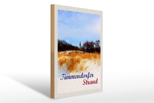 Holzschild Reise 30x40cm Timmendorfer Strand Leuchtturm rot