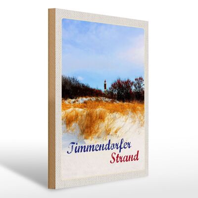 Holzschild Reise 30x40cm Timmendorfer Strand Leuchtturm rot