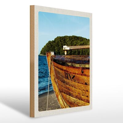 Cartel de madera viaje 30x40cm Binz playa mar barco de madera