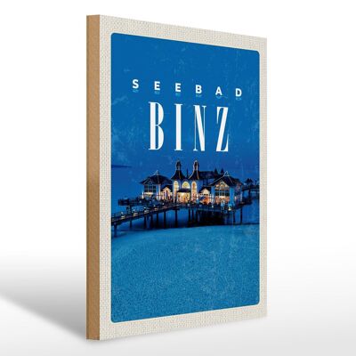 Wooden sign travel 30x40cm Seebad Binz beach house holiday evening