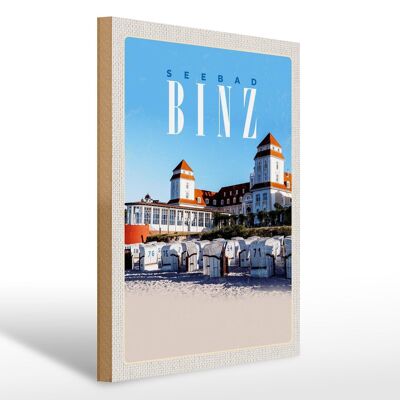 Cartel de madera viaje 30x40cm estación balnearia Binz sillas de playa vacaciones en la playa