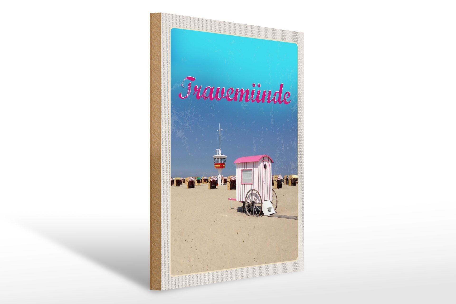 Cartello in legno da viaggio 30x40 cm Torre di salvataggio sulla spiaggia di Travemünde