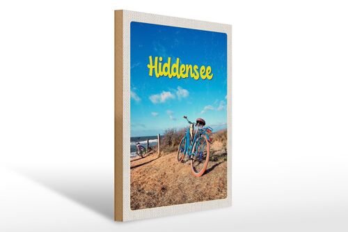 Holzschild Reise 30x40cm Hiddensee Fahrrad Strand Meer Urlaub