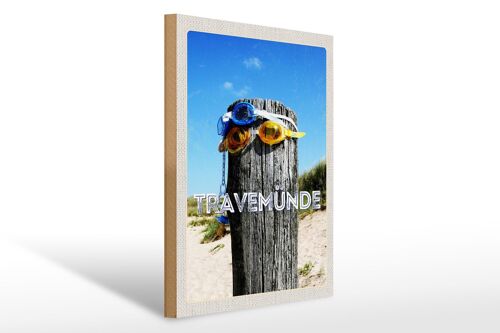 Holzschild Reise 30x40cm Travemünde Schwimmbrille Schnuller