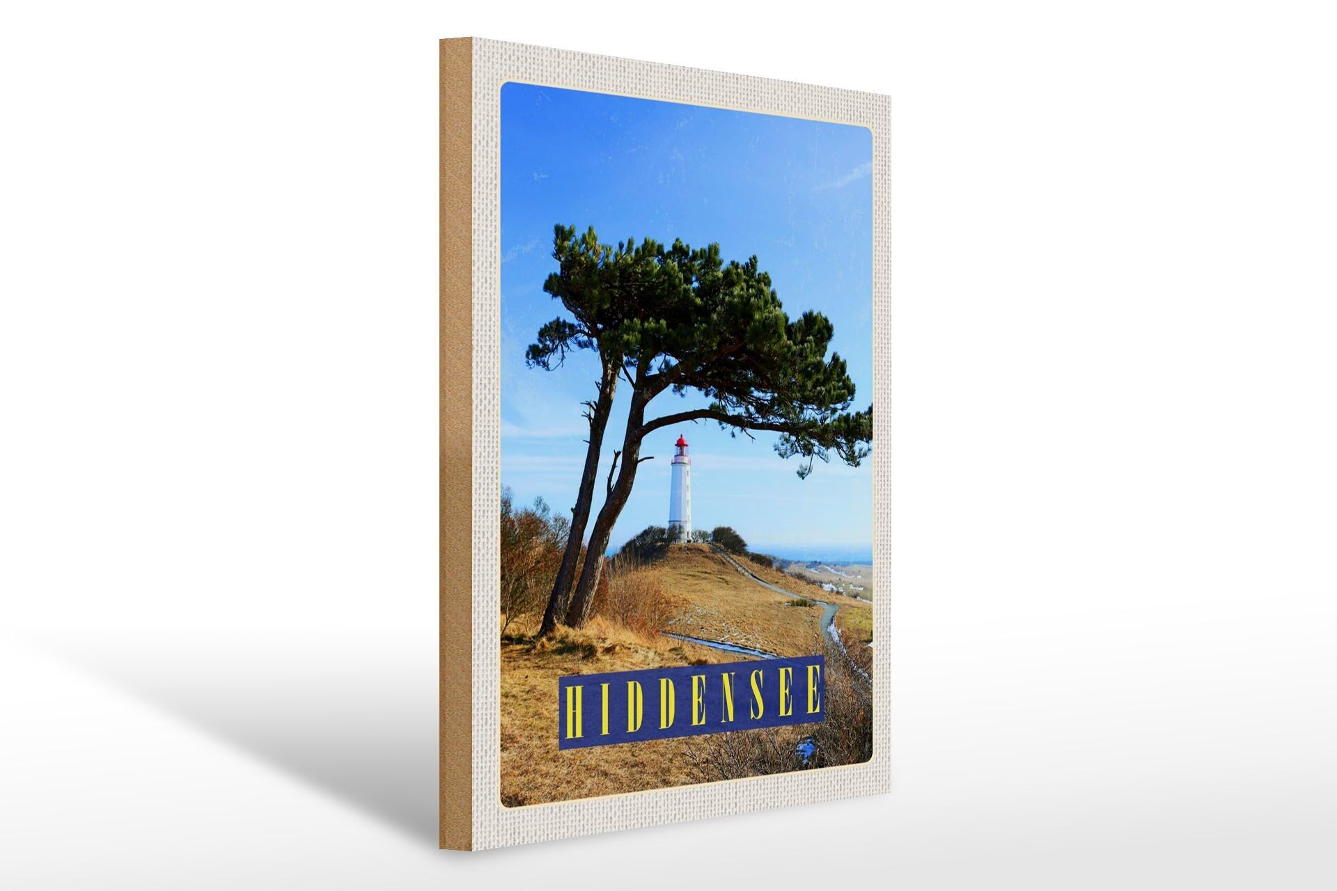 Wooden sign travel 30x40cm Hiddensee lighthouse tree pasture meadow