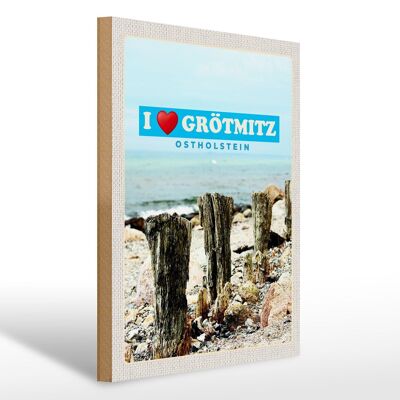 Cartello in legno da viaggio 30x40 cm Grötmitz Ostholstein spiaggia di sabbia di mare