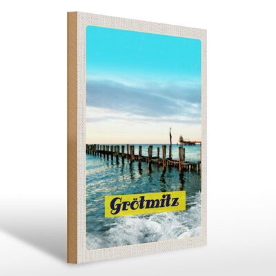 Holzschild Reise 30x40cm Grötmitz Meer Strand Urlaub Wellen