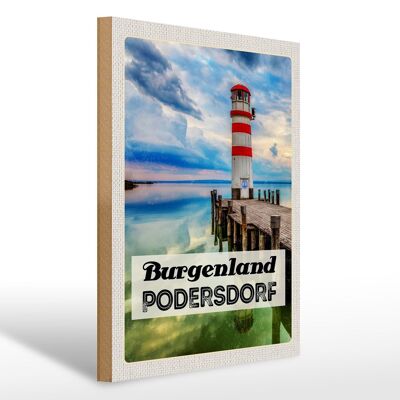 Cartel de madera viaje 30x40cm Burgenland Podersdorf faro mar