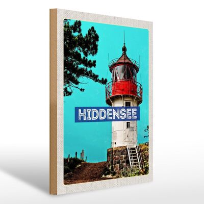 Wooden sign travel 30x40cm Hiddensee lighthouse beach sea