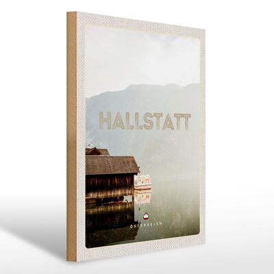 Cartel de madera viaje 30x40cm Hallstatt Austria lago montañas barco