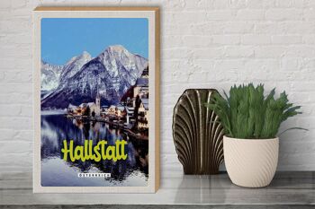 Panneau en bois voyage 30x40cm Hallstatt Autriche montagnes hiver 3