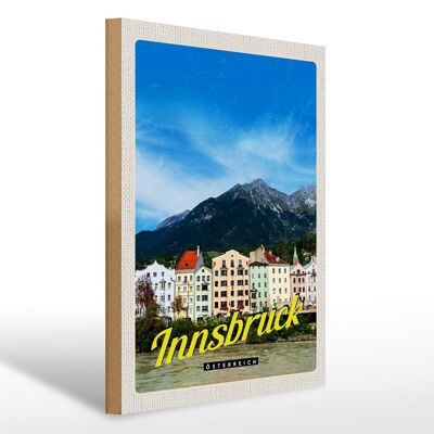 Cartello in legno da viaggio 30x40 cm Montagna di Innsbruck vista sulla natura città