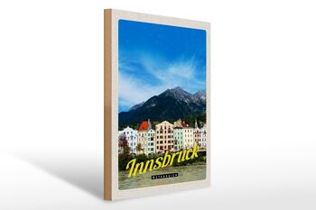 Panneau en bois voyage 30x40cm Innsbruck montagnes nature vue ville 1