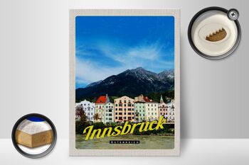 Panneau en bois voyage 30x40cm Innsbruck montagnes nature vue ville 2