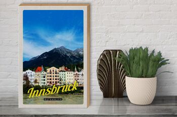 Panneau en bois voyage 30x40cm Innsbruck montagnes nature vue ville 3