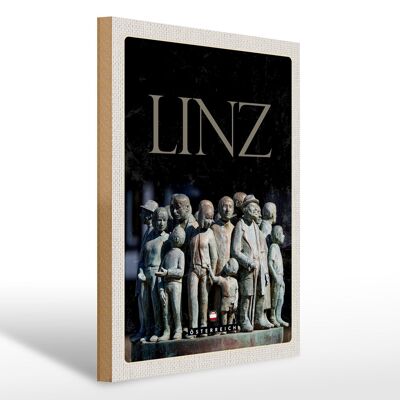 Panneau en bois voyage 30x40cm Linz Autriche sculpture personnes