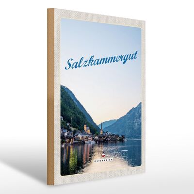 Cartello in legno da viaggio 30x40 cm Salzkammergut vista della città