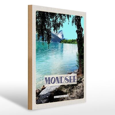 Cartello in legno da viaggio 30x40 cm Mondsee Austria lago foresta vacanza