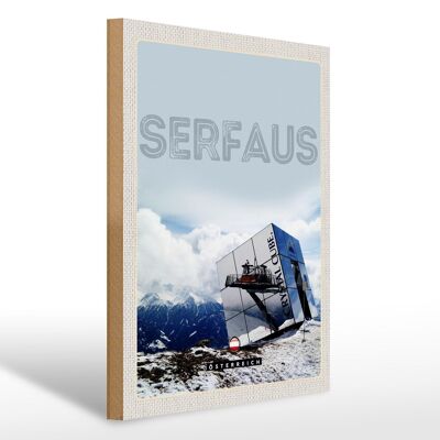 Panneau en bois voyage 30x40cm Serfaus Autriche neige hiver