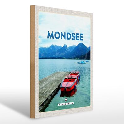 Cartello in legno da viaggio 30x40 cm Mondsee Austria barche lago montagne