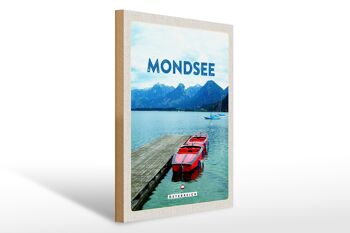Panneau en bois voyage 30x40cm Mondsee Autriche bateaux lac montagnes 1