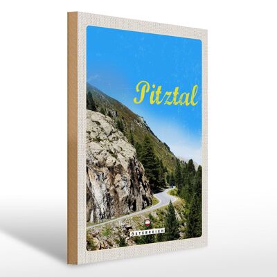 Cartel de madera viaje 30x40cm Pitztal Austria bosque naturaleza montañas