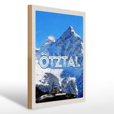 Cartel de madera viaje 30x40cm Ötztal Austria montaña nieve invierno